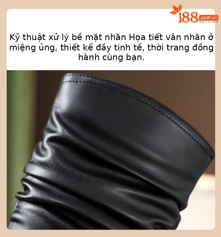 Boot Martin da thật cổ cao xếp ly đế dày gót ấm mùa đông — nhung đen, Lớp lót đơn màu trắng nhạt, Lớp lót đơn màu đen, Lớp lót nhung màu trắng nhạt chi tiết 13