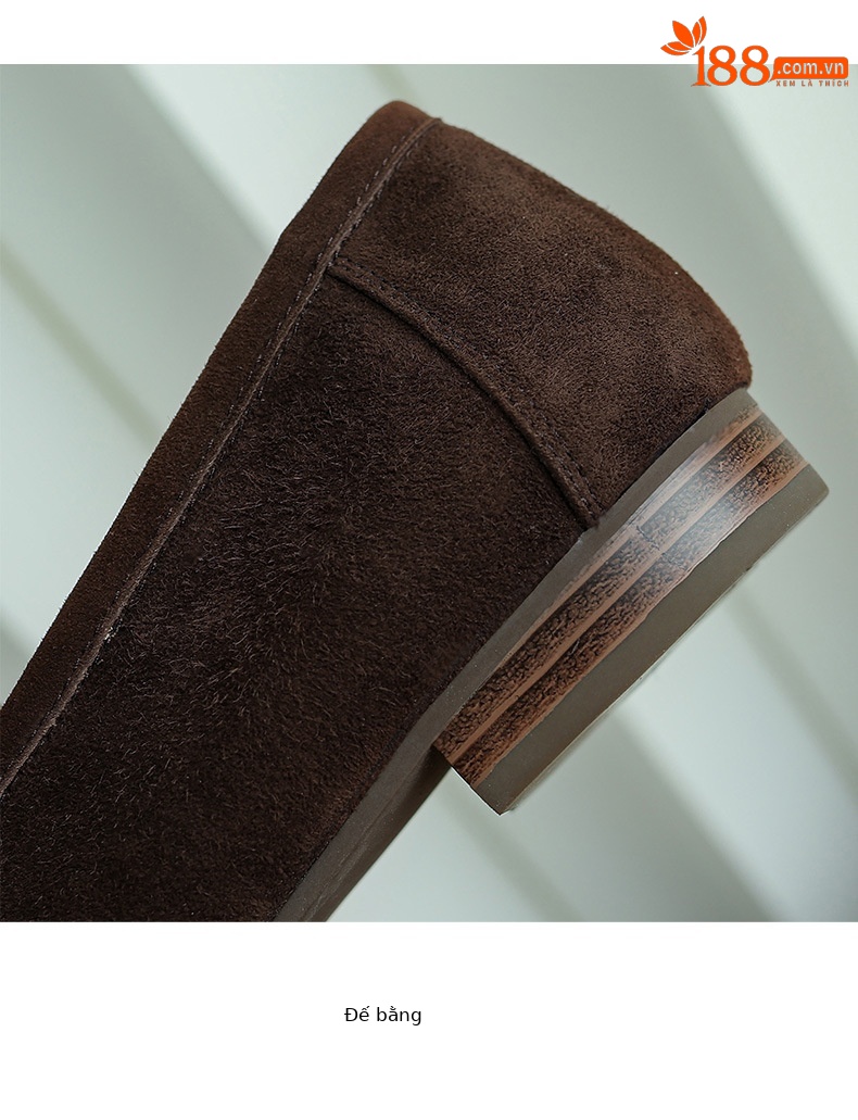 Giày Loafer Nữ Mũi Vuông Gót Bệt Phong Cách Anh Quốc — nâu chi tiết 11
