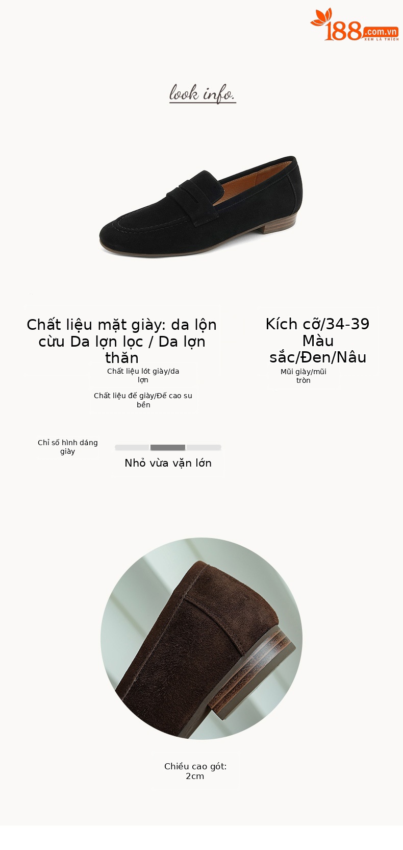 Giày Loafer Nữ Mũi Vuông Gót Bệt Phong Cách Anh Quốc — nâu chi tiết 3