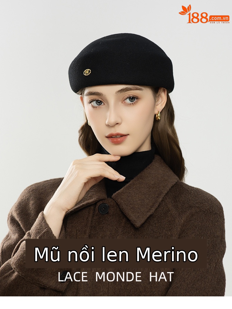 Mũ beret len phong cách Anh, trang trí chữ đơn giản, ấm áp mùa thu đông — cơm trộn chi tiết 1