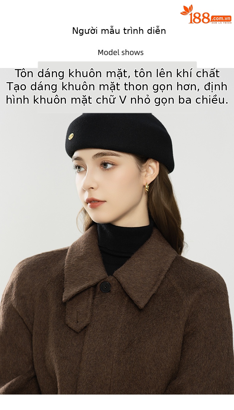 Mũ beret len phong cách Anh, trang trí chữ đơn giản, ấm áp mùa thu đông — cơm trộn chi tiết 4