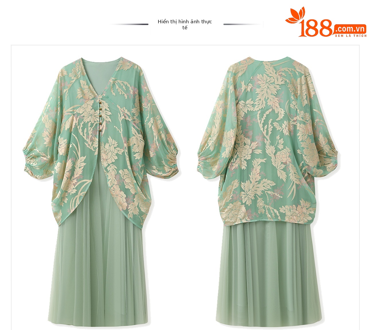 Đầm maxi nữ phong cách Trung Hoa cao cấp, tay dài, cổ cao, họa tiết in hoa cháy kết hợp ghép vải — bầu trời xanh, Màu trắng nhạt chi tiết 27