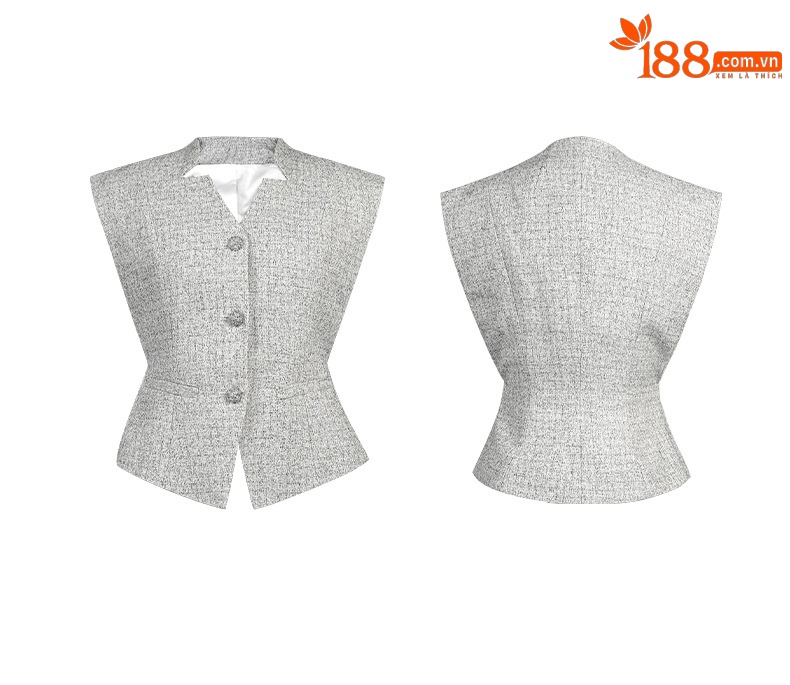 Áo vest gile nữ không tay dáng ôm, kiểu dáng đơn giản thanh lịch — Hoa màu xám chi tiết 3