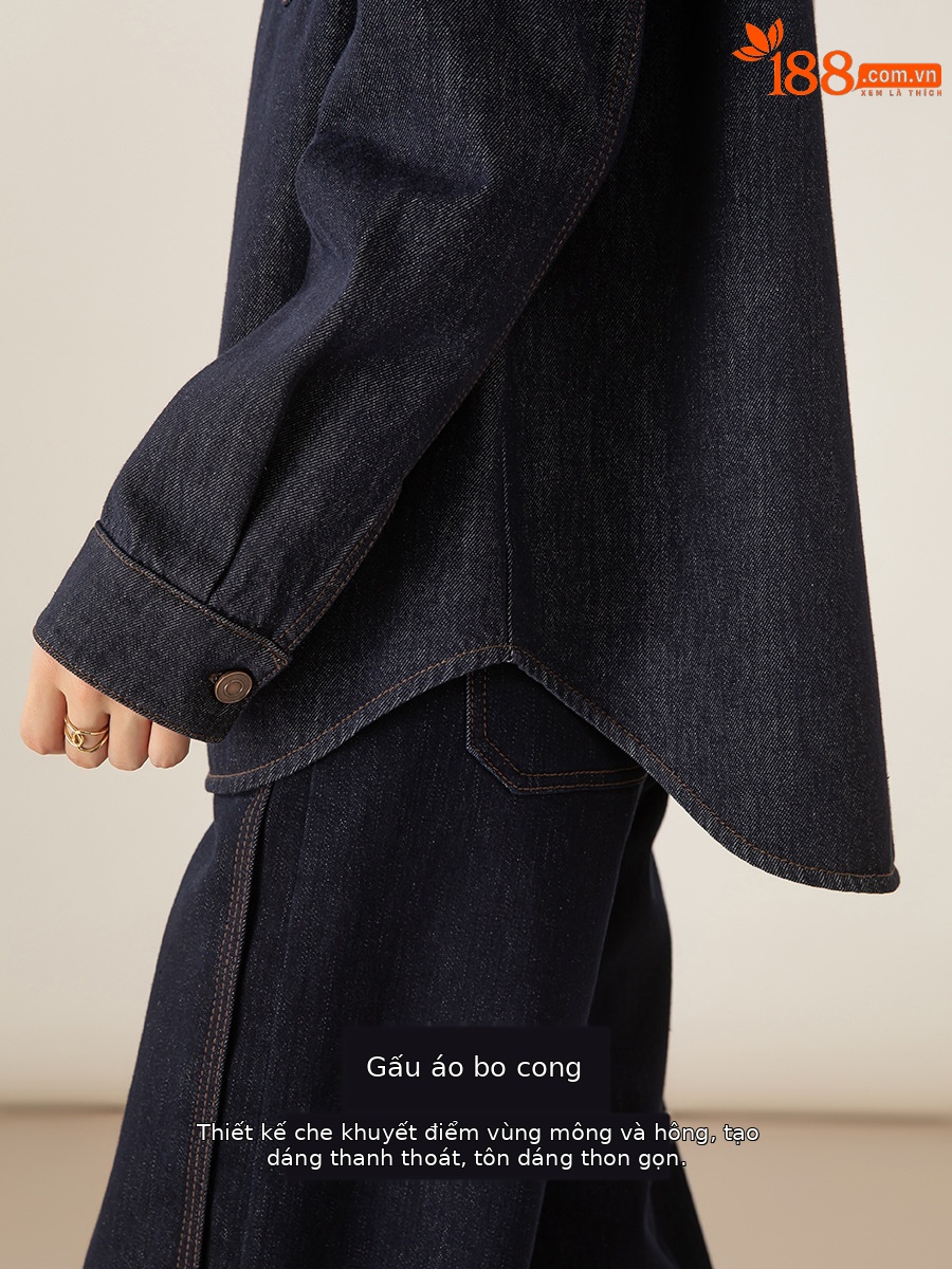 Áo sơ mi denim lông cừu Xinge dáng rộng nữ mùa đông phong cách muối — màu xanh denim