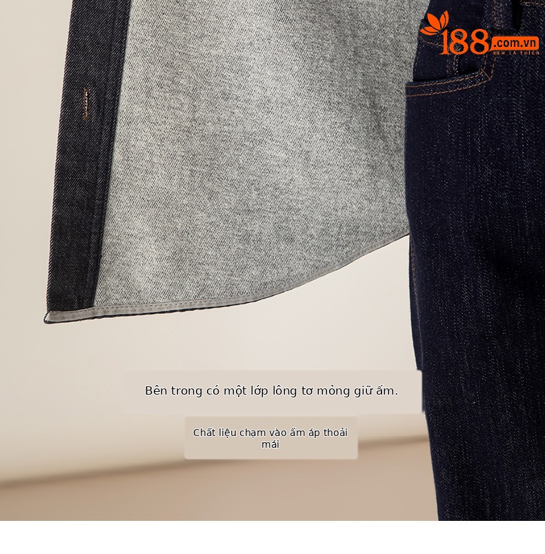 Áo sơ mi denim lông cừu Xinge dáng rộng nữ mùa đông phong cách muối — màu xanh denim chi tiết 3