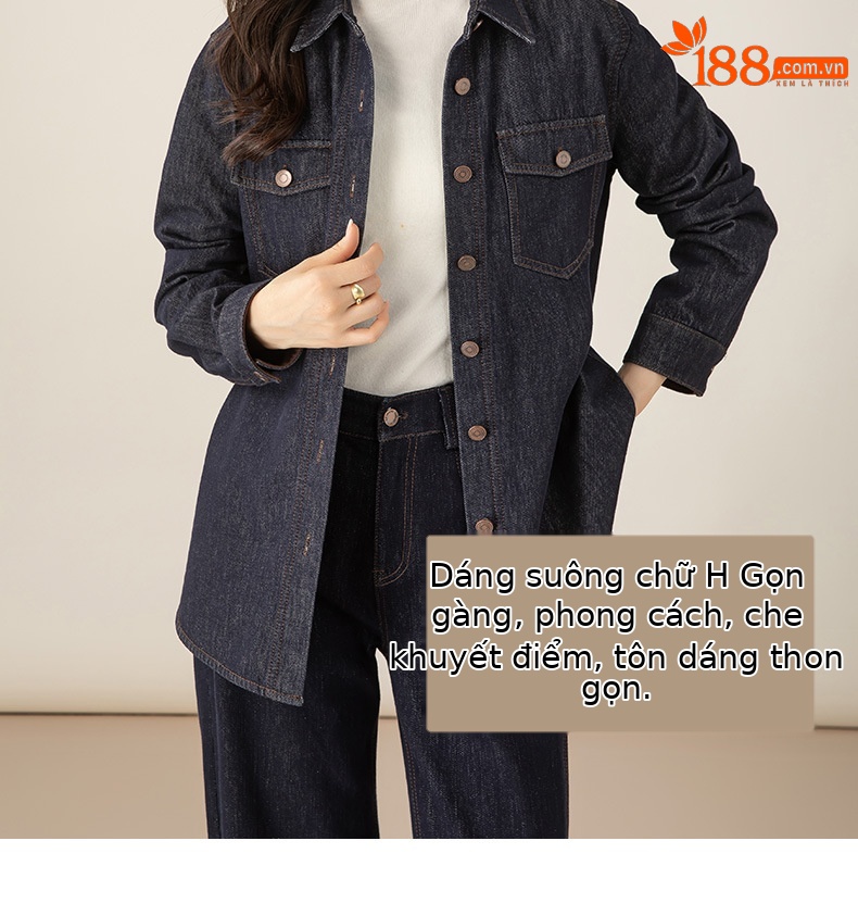 Áo sơ mi denim lông cừu Xinge dáng rộng nữ mùa đông phong cách muối — màu xanh denim chi tiết 12