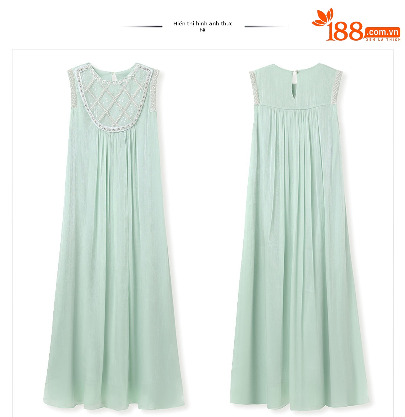 Đầm dài phong cách Trung Hoa mới cổ tròn tay vest dáng suông N8028 — màu xanh lục lam chi tiết 11