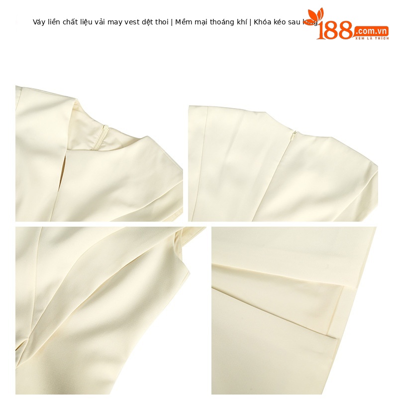 Đầm nữ thiết kế bất đối xứng giả hai mảnh dáng suông midi đi làm — màu trắng mơ chi tiết 2