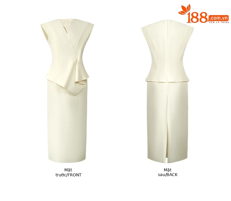 Đầm nữ thiết kế bất đối xứng giả hai mảnh dáng suông midi đi làm — màu trắng mơ chi tiết 3