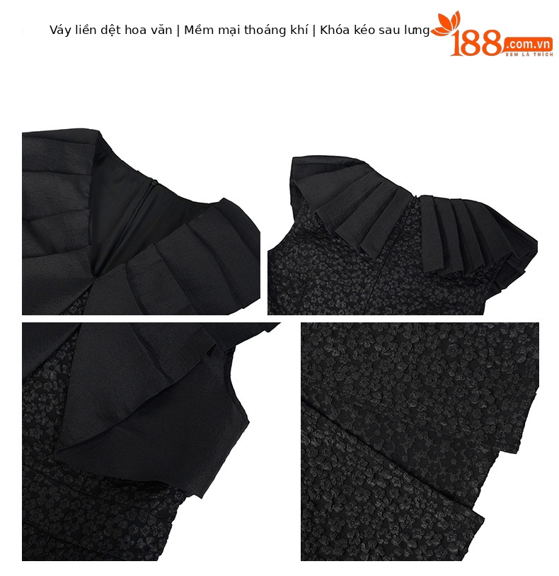 Váy dài dự tiệc thanh lịch sang trọng thiết kế giảm béo cho nữ — màu đen chi tiết 2