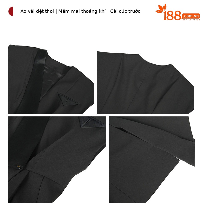 Set công sở nữ áo vest chân váy thiết kế áo không tay bất đối xứng — màu đen chi tiết 2
