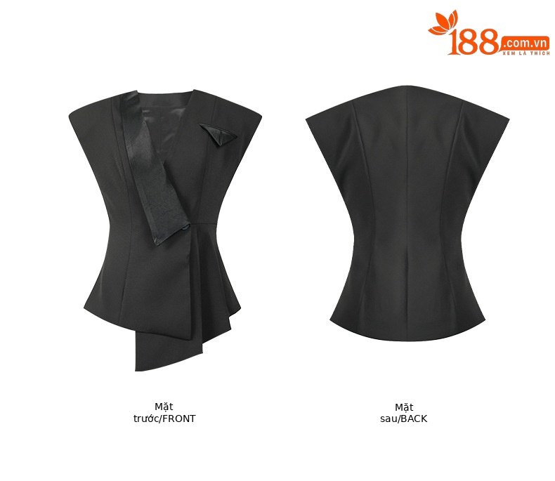 Set công sở nữ áo vest chân váy thiết kế áo không tay bất đối xứng — màu đen chi tiết 3