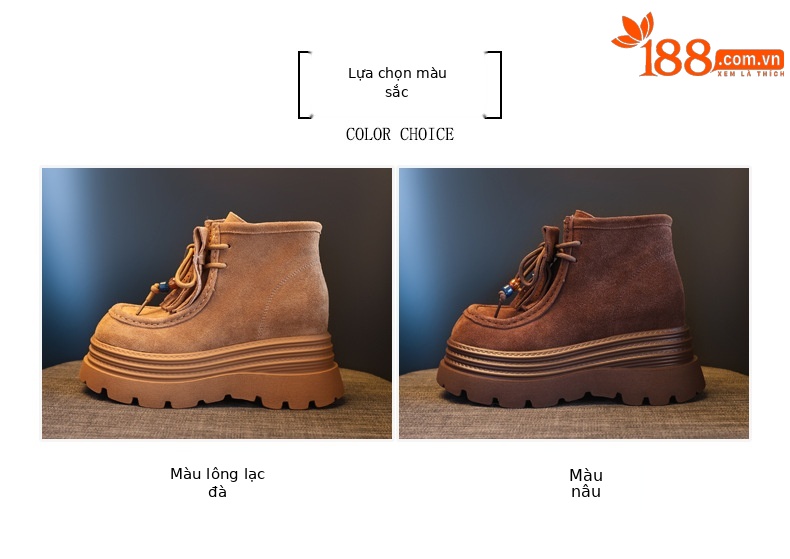 Boot nữ cổ ngắn tăng chiều cao đế dày phong cách Anh — nâu chi tiết 2