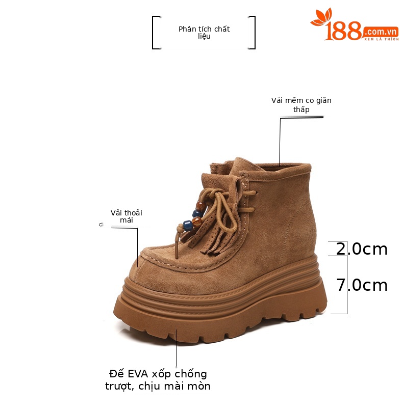Boot nữ cổ ngắn tăng chiều cao đế dày phong cách Anh — nâu chi tiết 3