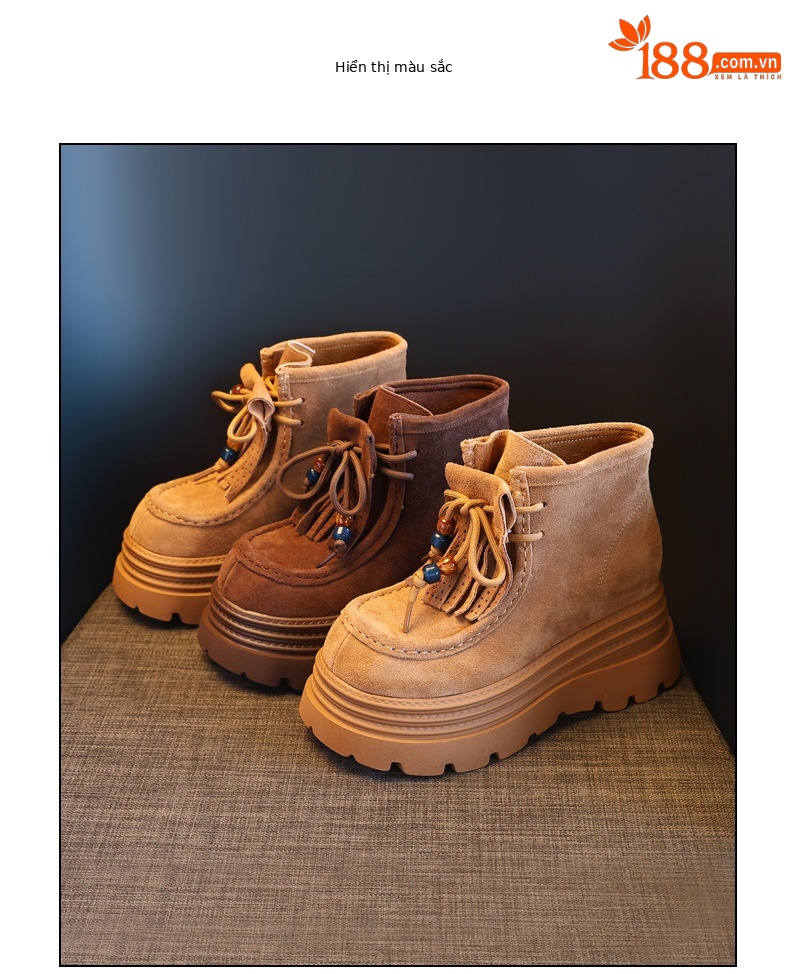 Boot nữ cổ ngắn tăng chiều cao đế dày phong cách Anh — nâu chi tiết 18