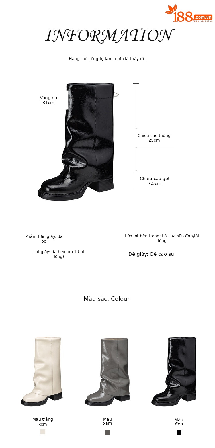 Boot nữ da thật cổ cao gót chunky đế xuồng màu trắng, kiểu dáng ôm chân, mùa thu đông — Lớp lót nhung đen, Lớp lót đơn màu trắng nhạt, Lớp lót đơn màu xám, Lớp lót nhung màu xám chi tiết 3