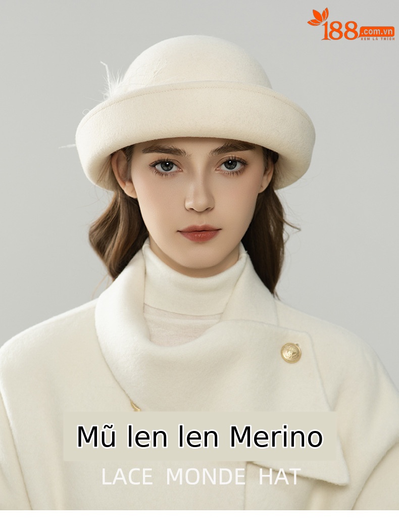 Mũ len nữ kiểu Pháp rộng vành trang trí hoa lưới thanh lịch — cơm trộn chi tiết 1