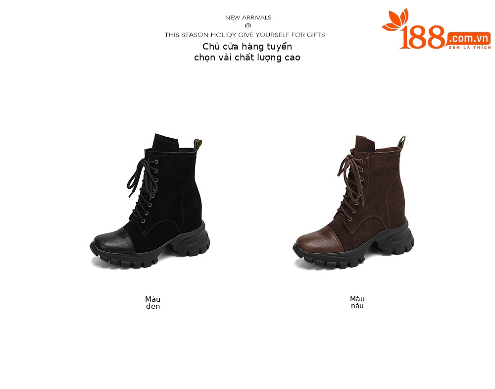 Boot cổ ngắn nữ buộc dây phong cách retro, gót 10 cm — Lớp lót nhung đen chi tiết 2