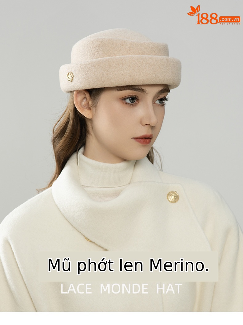Mũ beret nữ len dạ Úc phong cách họa sĩ retro Anh — cơm trộn chi tiết 1