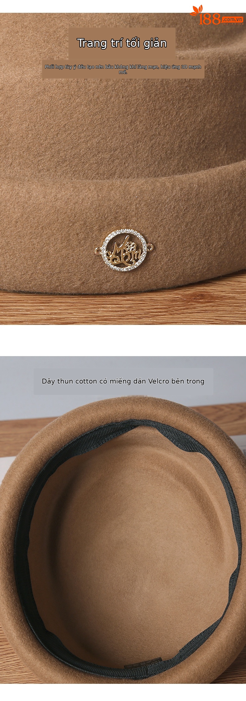 Mũ beret nữ len dạ Úc phong cách họa sĩ retro Anh — cơm trộn chi tiết 3