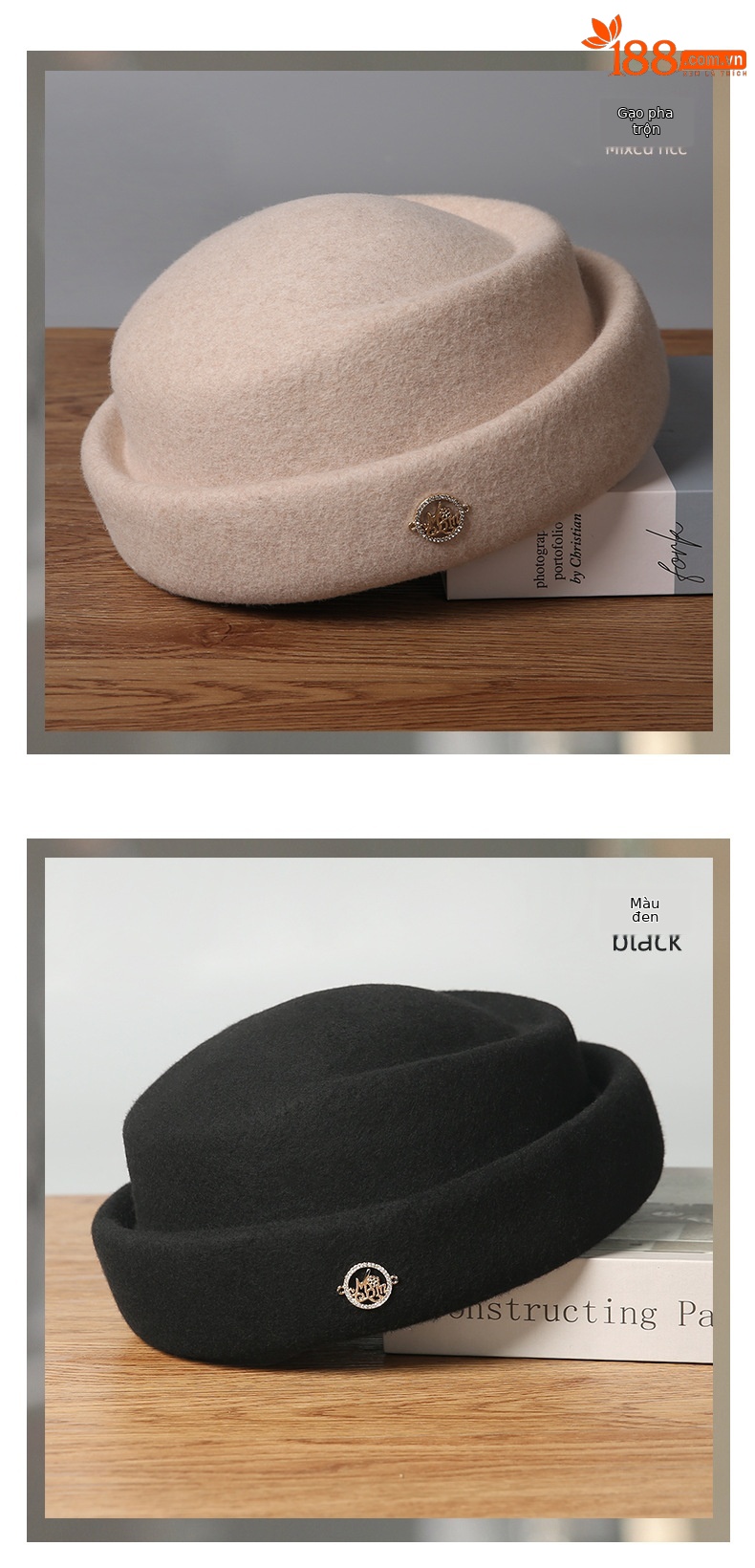 Mũ beret nữ len dạ Úc phong cách họa sĩ retro Anh — cơm trộn chi tiết 8