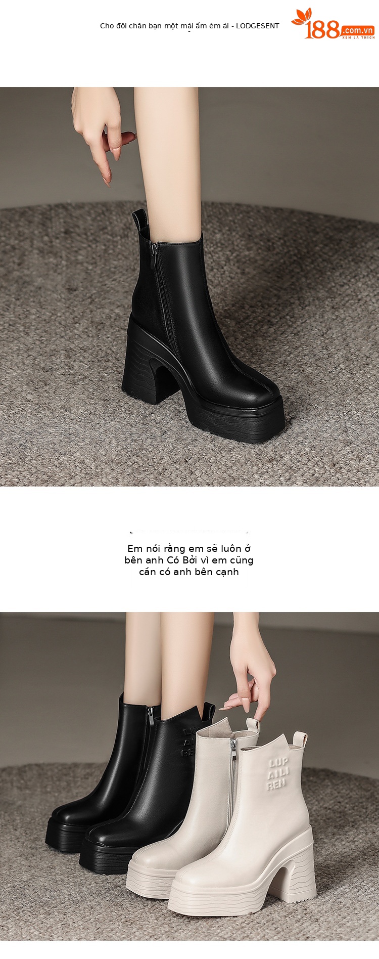 Boot cổ thấp da bò tăng chiều cao đế dày mũi vuông gót vuông nữ — Lớp lót đơn màu be, nhung đen, Lớp lót nhung màu be, Màu đen một lớp chi tiết 6