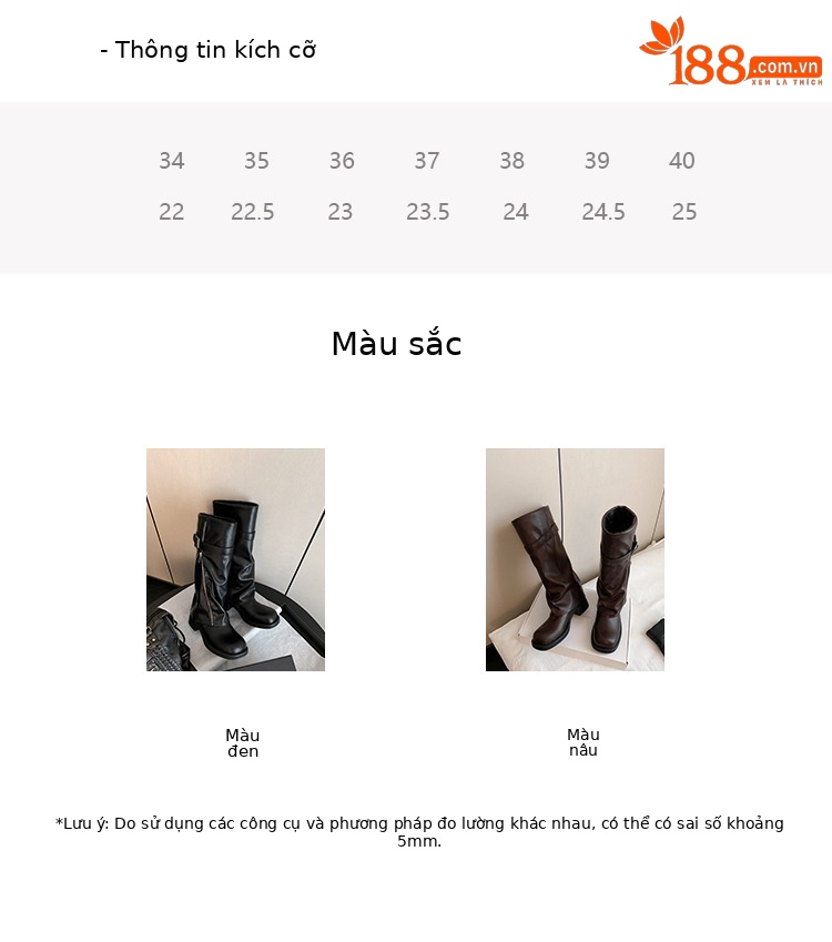 Boot nữ cổ cao ôm bắp chân da thật mũi tròn gót vuông Chunky khóa thắt lưng — màu đen, nâu đậm chi tiết 5