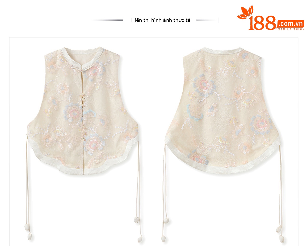 Bộ áo vest và chân váy thêu hoa phong cách quốc gia mùa hè, tay ngắn, có tua rua và khuy bấm — váy, áo vest chi tiết 18