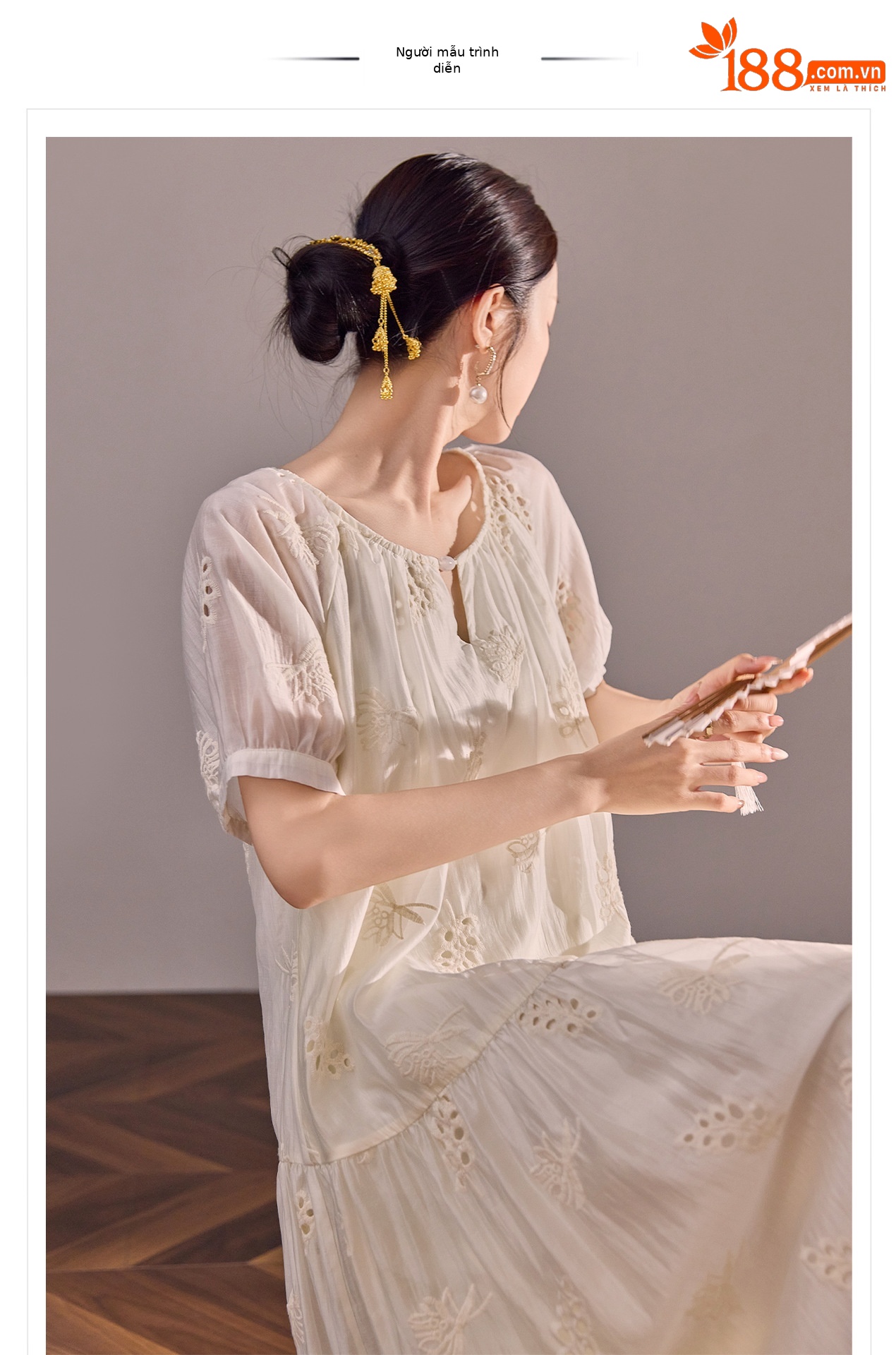 Váy maxi dáng rộng phong cách Trung Hoa mới cao cấp mùa hè chất Tencel cho người dáng nhỏ — Màu trắng nhạt chi tiết 1
