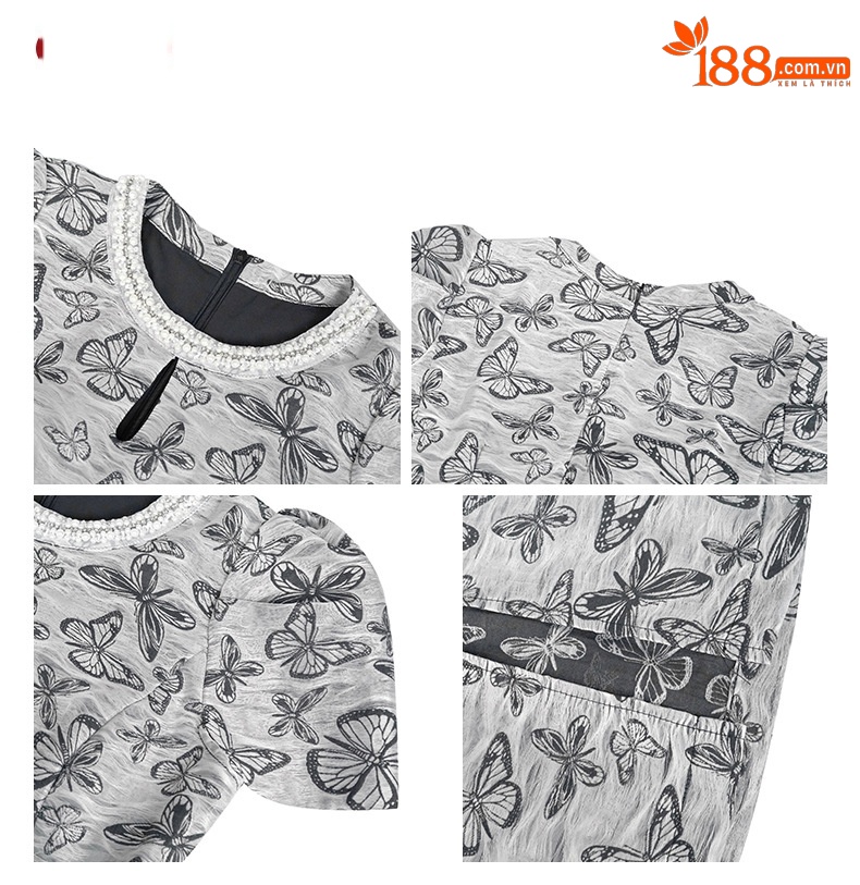 Đầm ôm body nữ cổ tròn jacquard đính đá thêu ren — xám chi tiết 1