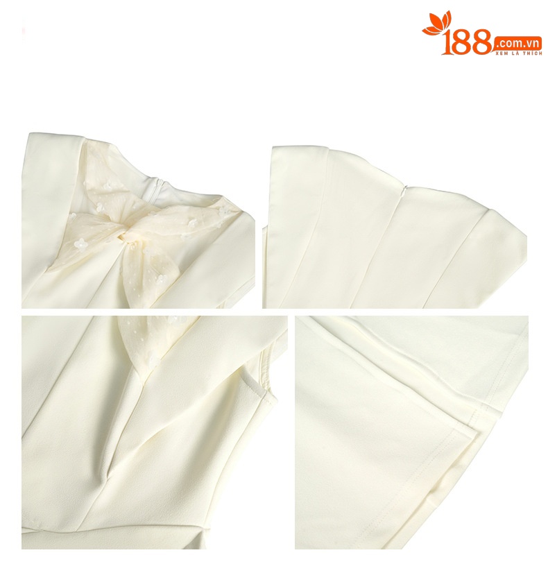 Đầm ôm body nữ thiết kế kiểu Pháp xẻ tà, phù hợp tiệc cưới đính hôn — Màu trắng nhạt chi tiết 1