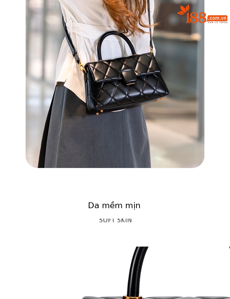 Túi đeo chéo nữ dáng vuông phong cách Hàn Quốc retro, chần bông, nắp lật, tiện lợi đi làm hằng ngày chi tiết 3