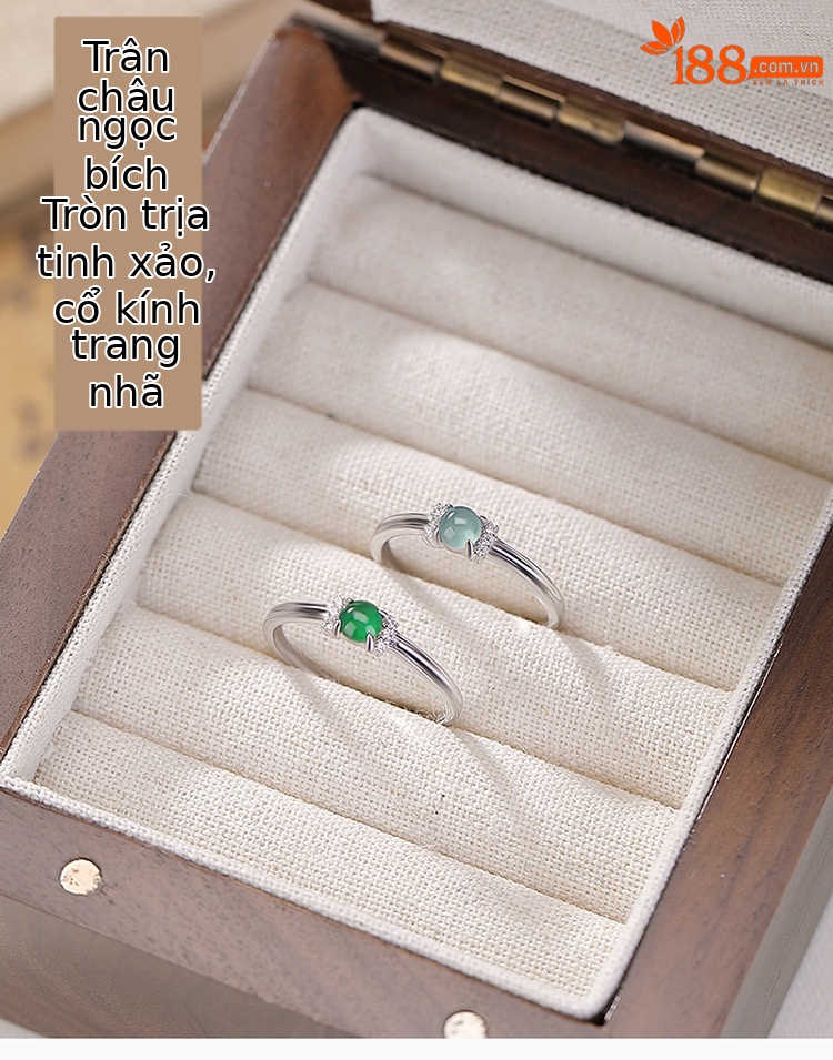 Nhẫn bạc S925 đính đá ngọc nước xanh dạng hạt tròn mở điều chỉnh — Mẫu ngọc nước xanh chi tiết 1