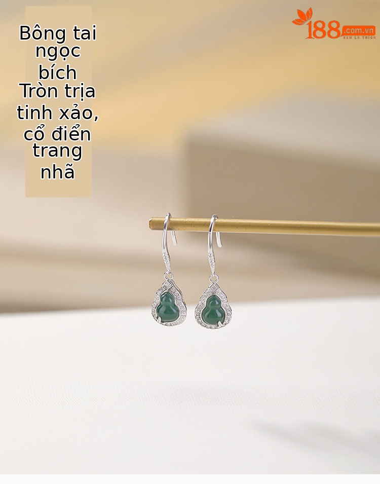 Bông tai móc bạc S925 hình bầu fulu lá tre phong cách Trung Hoa — Một cặp chi tiết 1