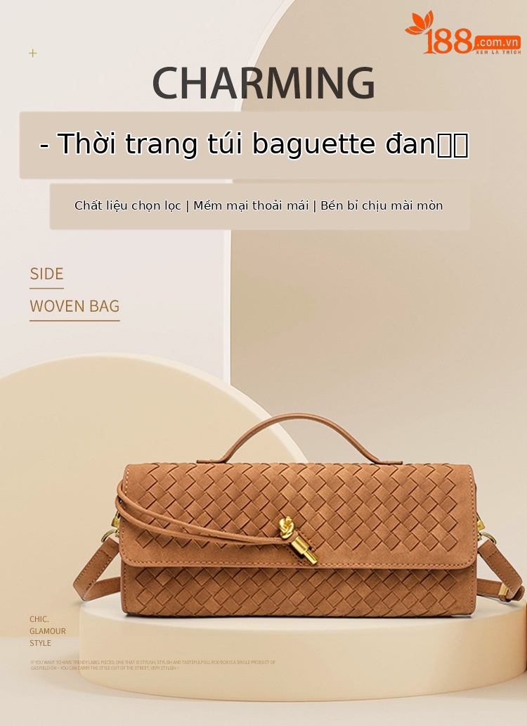 Túi xách nữ da lộn dệt tay phong cách accordion, đeo vai chéo đi làm dự tiệc chi tiết 2