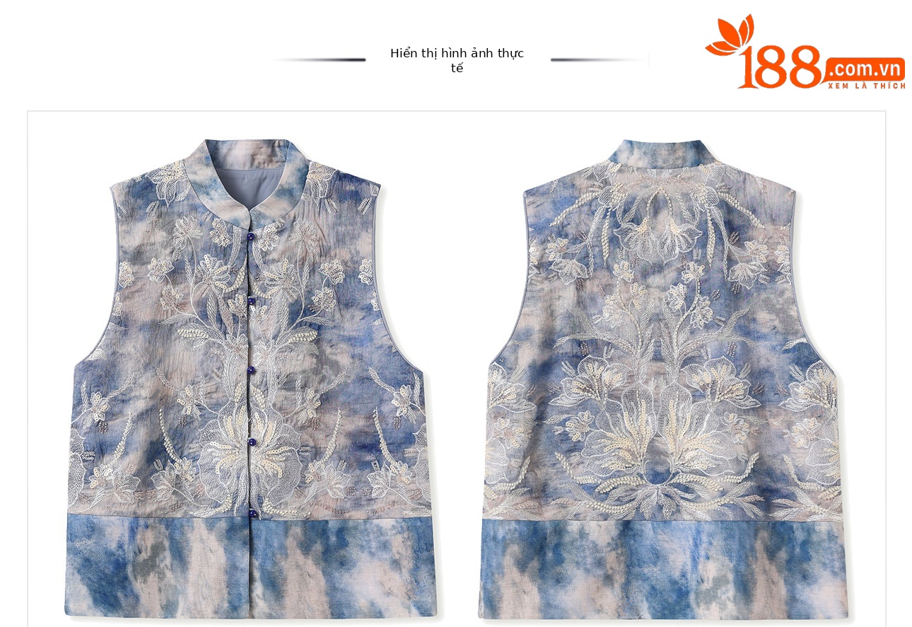 Bộ vest chân váy cổ đứng thêu họa tiết nặng cao cấp mùa hè ZX N6005 — áo vest màu vàng, váy màu vàng, váy xanh chi tiết 31