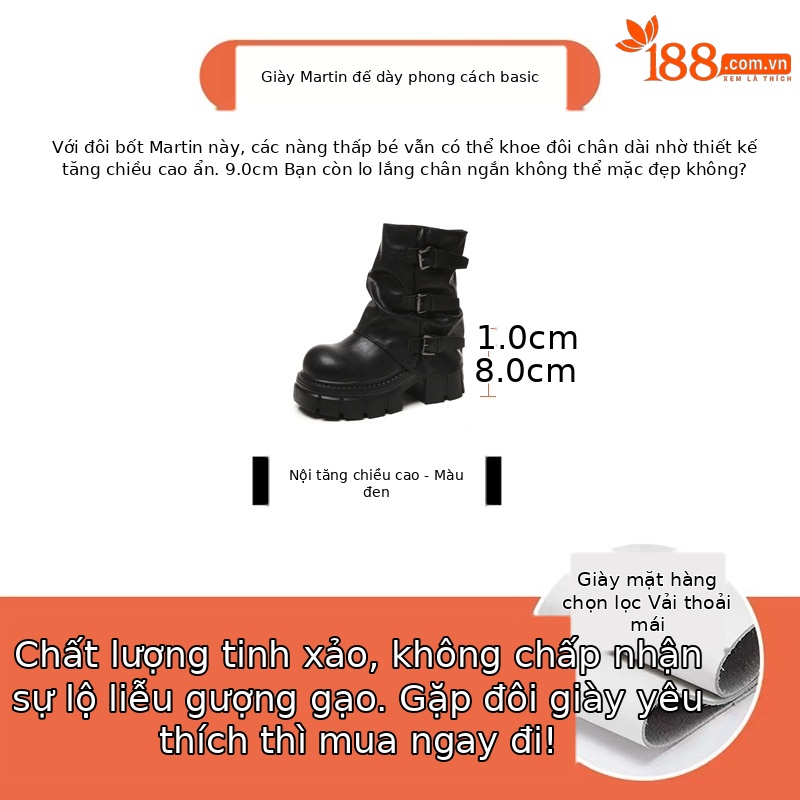 Boot nữ cổ ngắn đế dày tăng chiều cao gót 9 cm phong cách retro — nhung đen