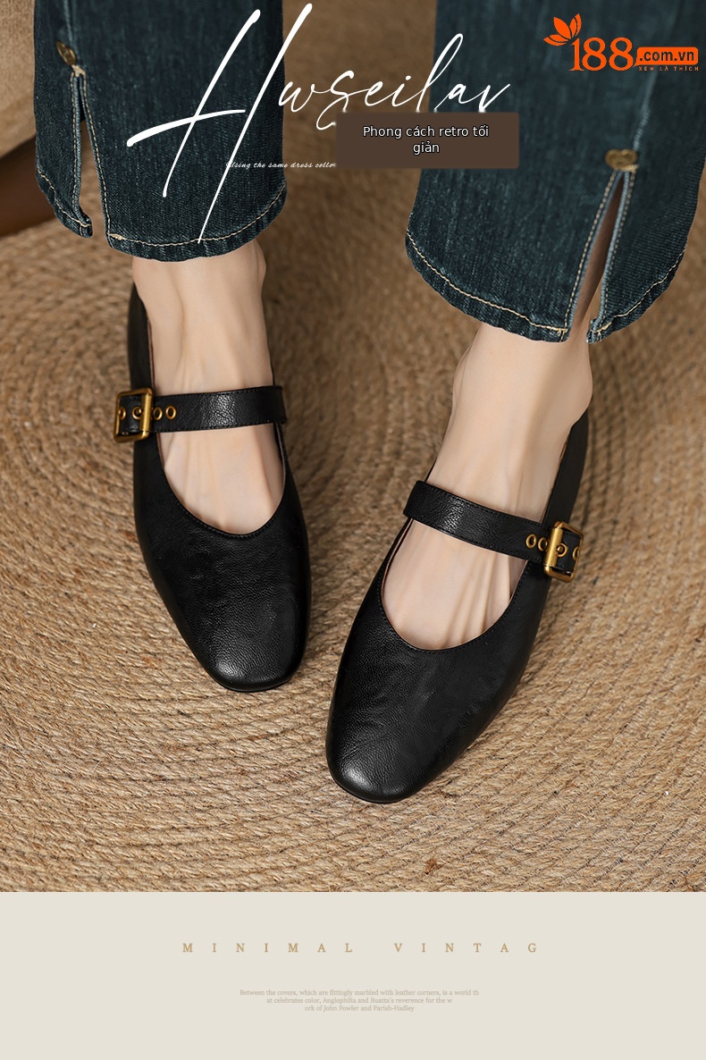 Giày Mary Jane nữ quai ngang miệng nông da mềm đế xuồng — màu nâu chi tiết 3