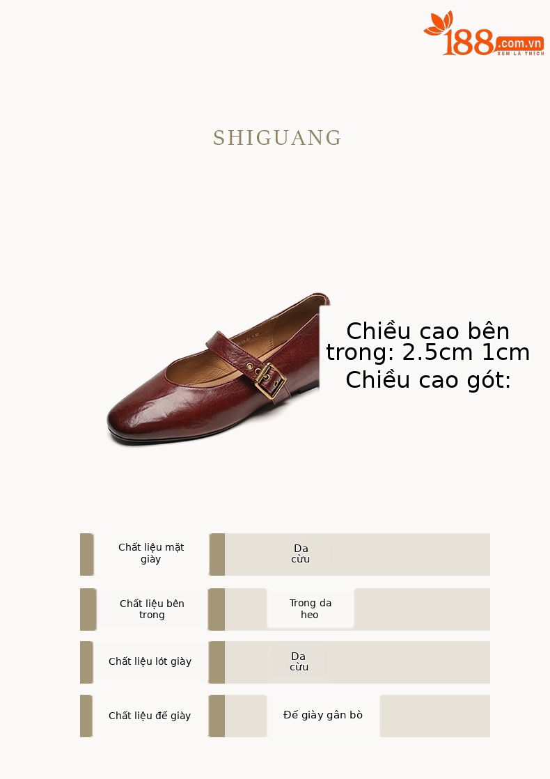 Giày Mary Jane nữ quai ngang miệng nông da mềm đế xuồng — màu nâu chi tiết 5