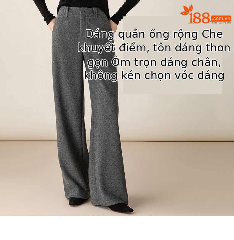 Quần tây nữ dệt kim len acetate Xinge dáng suông ống đứng, chất liệu dày dặn mùa thu đông — màu xám chi tiết 11