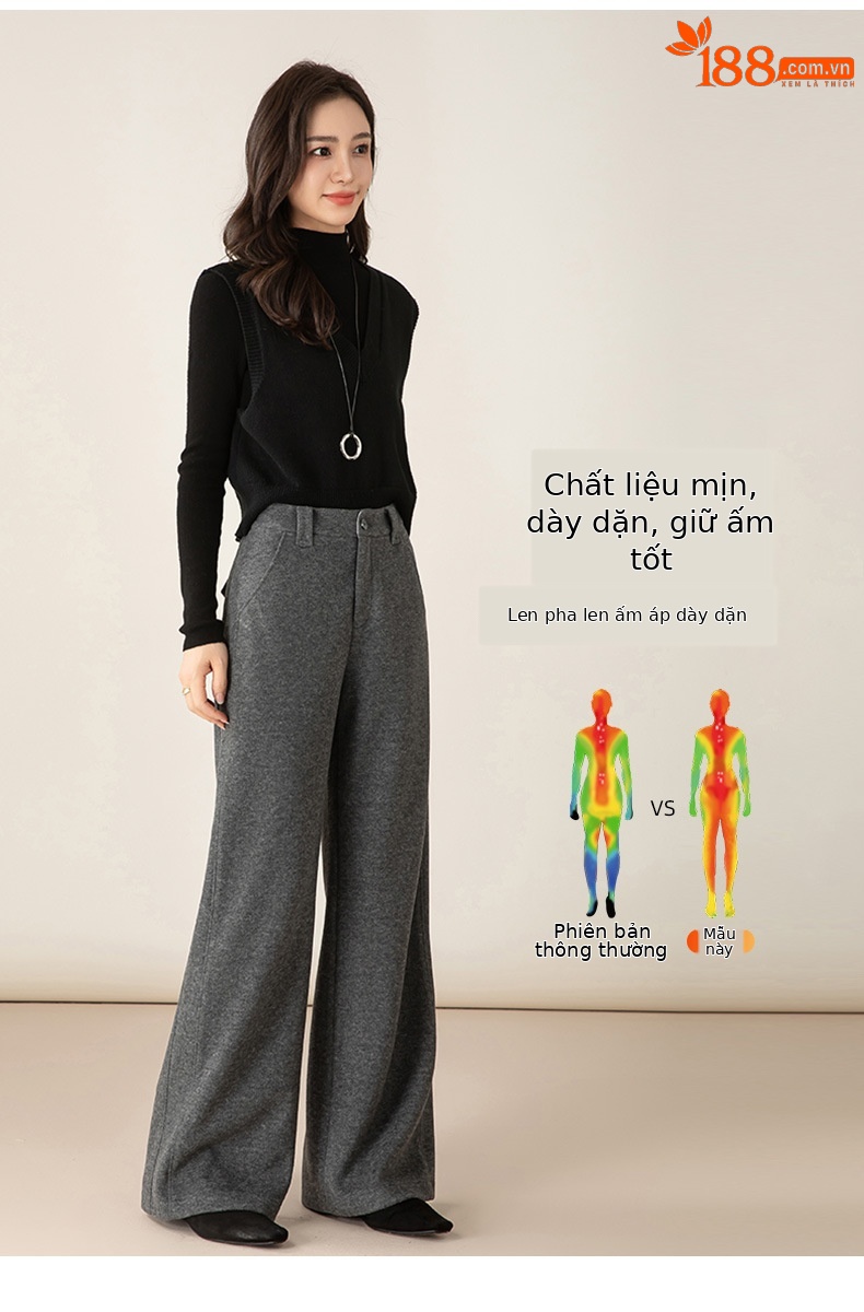 Quần tây nữ dệt kim len acetate Xinge dáng suông ống đứng, chất liệu dày dặn mùa thu đông — màu xám chi tiết 12