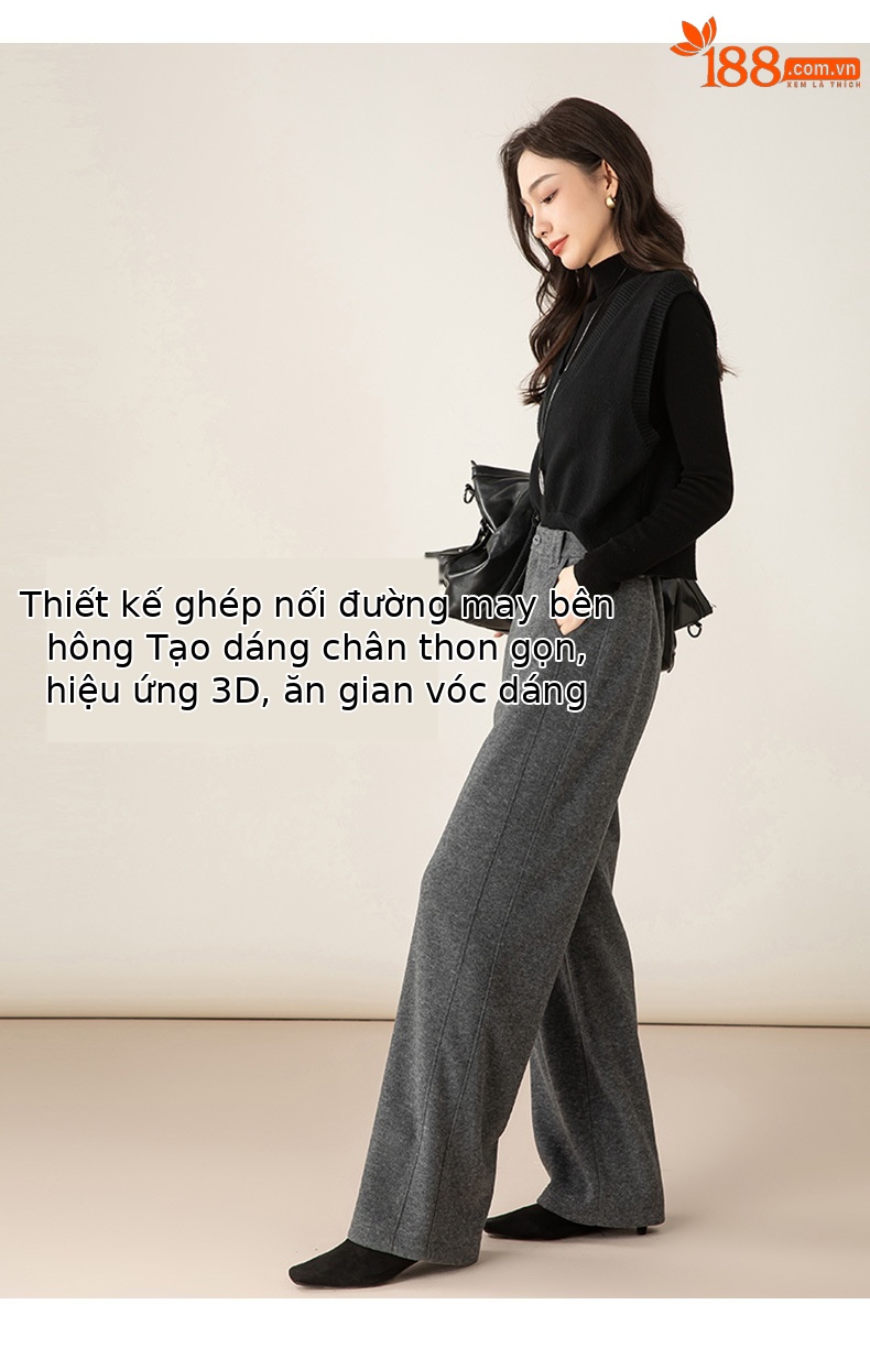 Quần tây nữ dệt kim len acetate Xinge dáng suông ống đứng, chất liệu dày dặn mùa thu đông — màu xám chi tiết 14