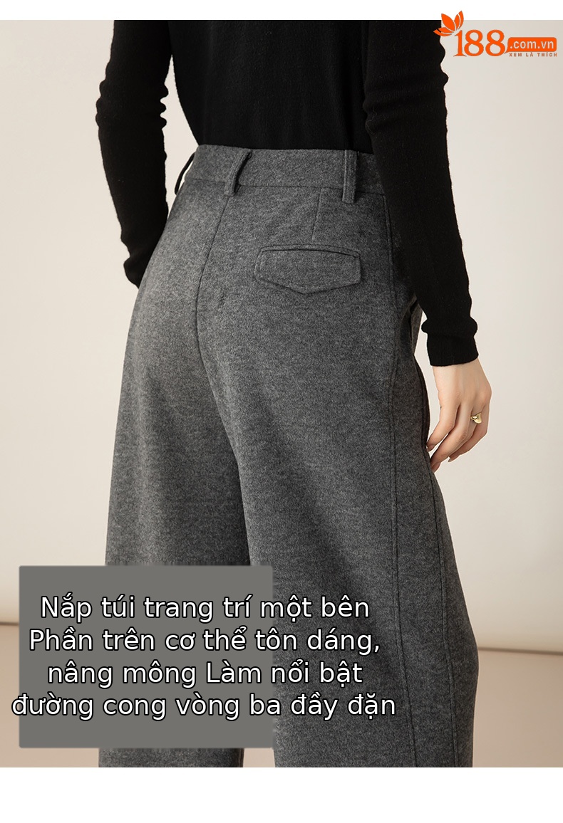 Quần tây nữ dệt kim len acetate Xinge dáng suông ống đứng, chất liệu dày dặn mùa thu đông — màu xám chi tiết 16