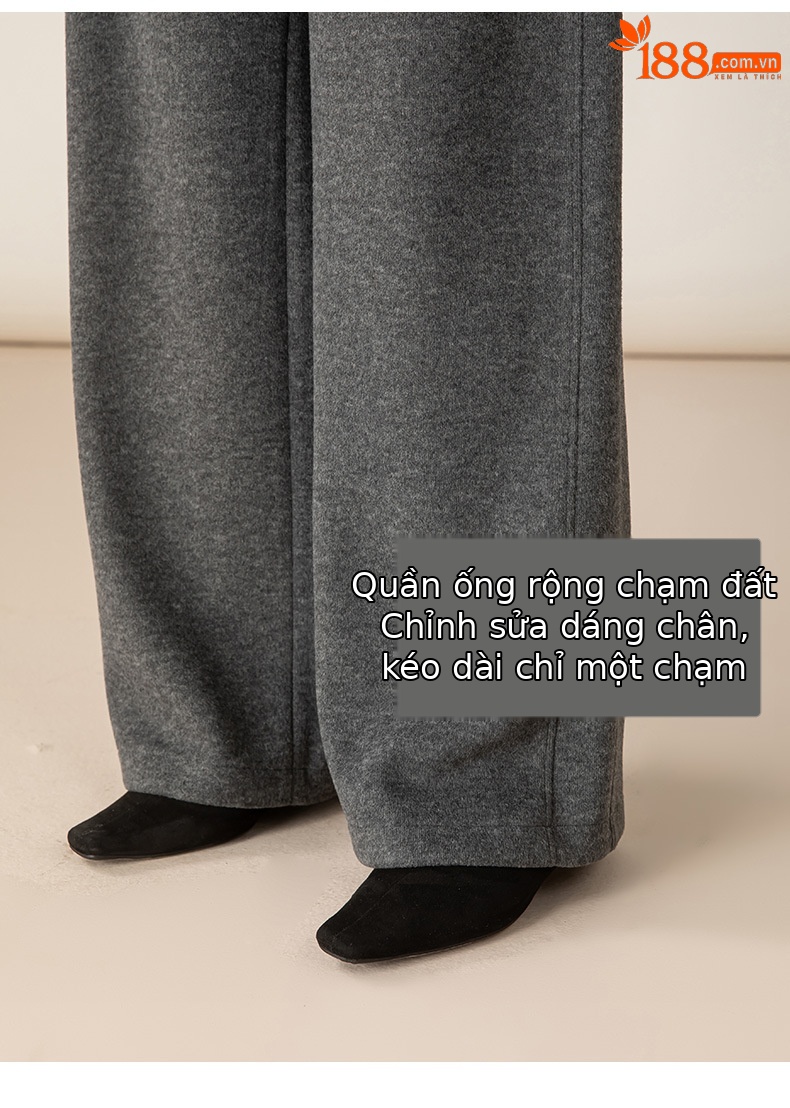 Quần tây nữ dệt kim len acetate Xinge dáng suông ống đứng, chất liệu dày dặn mùa thu đông — màu xám chi tiết 17