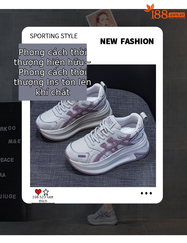 Giày sneaker nữ đế dày tăng chiều cao phong cách dad shoes mới thu 2026 — M2931 màu đen, M2931 màu nâu, M2931 màu xám chi tiết 3
