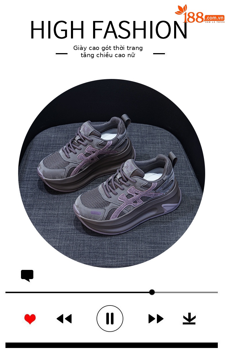 Giày sneaker nữ đế dày tăng chiều cao phong cách dad shoes mới thu 2026 — M2931 màu đen, M2931 màu nâu, M2931 màu xám chi tiết 5