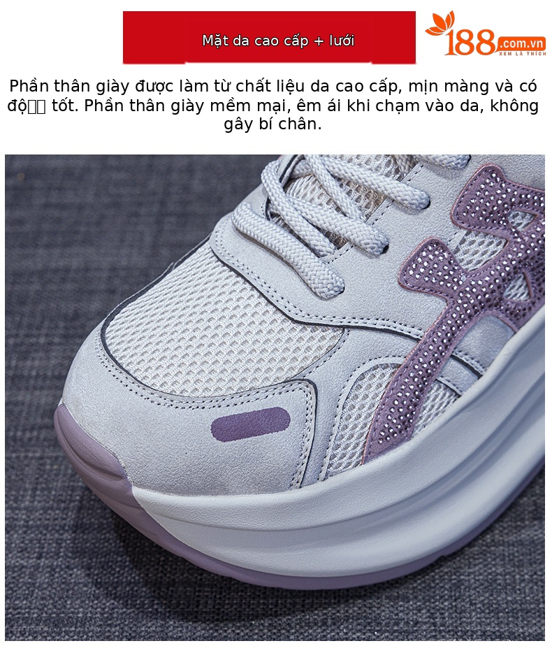 Giày sneaker nữ đế dày tăng chiều cao phong cách dad shoes mới thu 2026 — M2931 màu đen, M2931 màu nâu, M2931 màu xám chi tiết 7