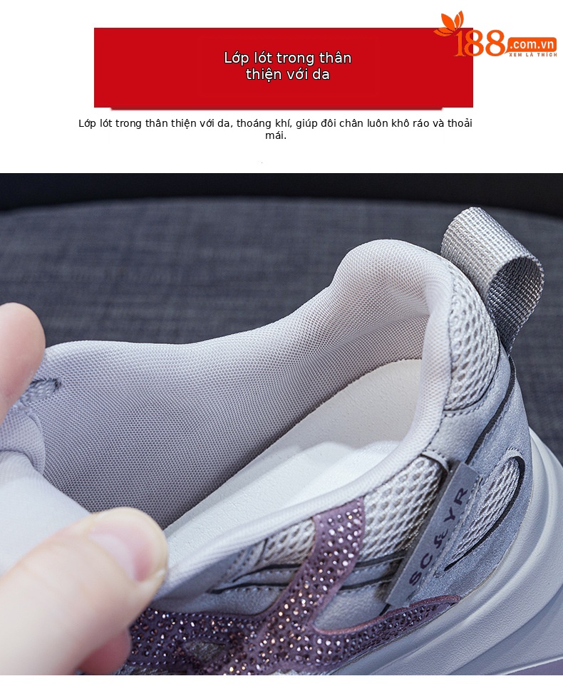 Giày sneaker nữ đế dày tăng chiều cao phong cách dad shoes mới thu 2026 — M2931 màu đen, M2931 màu nâu, M2931 màu xám chi tiết 8