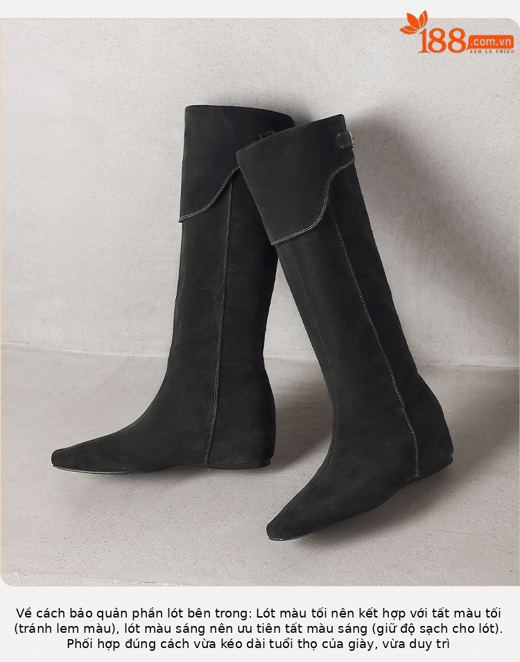 Boot nữ cổ cao da mờ phong cách Wasteland, đế xuồng tăng chiều cao, mùa thu đông — Màu nâu, xanh xám chi tiết 12