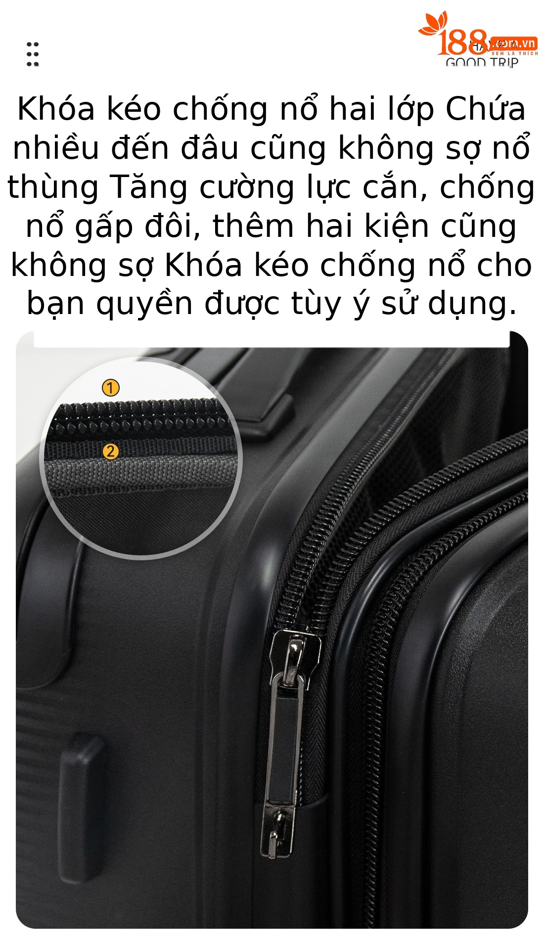 Bộ vali kéo PP ba chiếc 20/24/28 inch nhẹ bền, mở rộng dung tích — màu đen, xám chi tiết 8